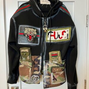 Black Multicolor Hoodie with Camouflage Accents